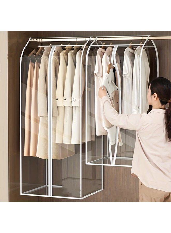 1 Pc Extra Large Transparent White Trumpet Top Drawstring Hanging Garment Bag Dustproof Pvc Zipper Closure Seal Clothes Protector For Jackets Suits Dress Storage Dorm Use - Image 3