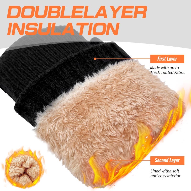 woogwin Winter Mittens for Women Men Warm Thick Thermal Fleece Stretchy Knit Wool Snow Gloves for Cold Weather Folding Cuffs(BlackL) - Image 2