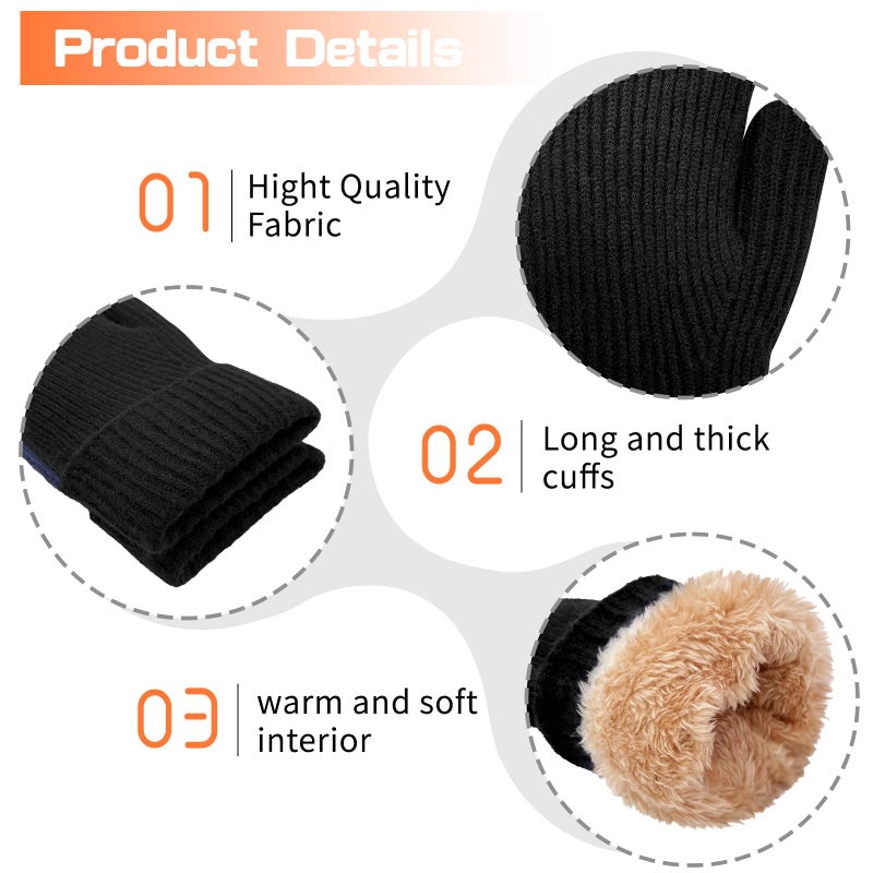 woogwin Winter Mittens for Women Men Warm Thick Thermal Fleece Stretchy Knit Wool Snow Gloves for Cold Weather Folding Cuffs(BlackL) - Image 5