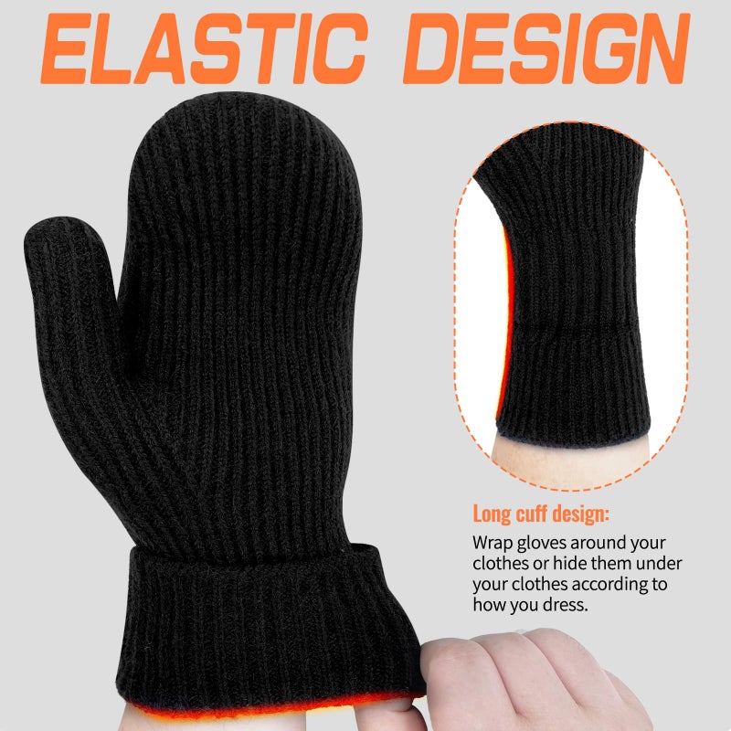woogwin Winter Mittens for Women Men Warm Thick Thermal Fleece Stretchy Knit Wool Snow Gloves for Cold Weather Folding Cuffs(BlackL) - Image 4