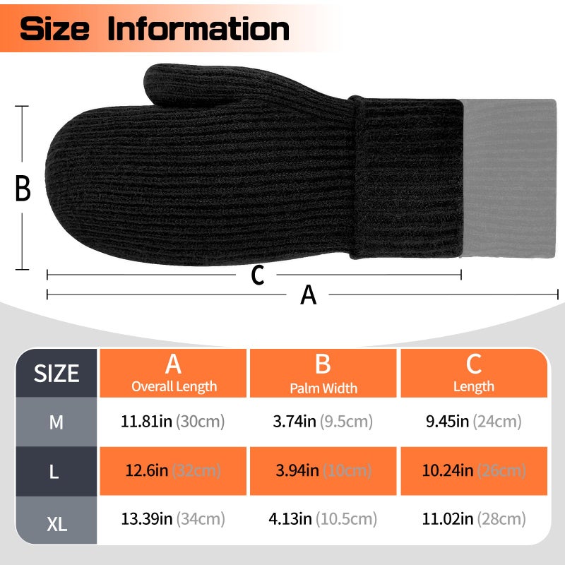 woogwin Winter Mittens for Women Men Warm Thick Thermal Fleece Stretchy Knit Wool Snow Gloves for Cold Weather Folding Cuffs(BlackL) - Image 3