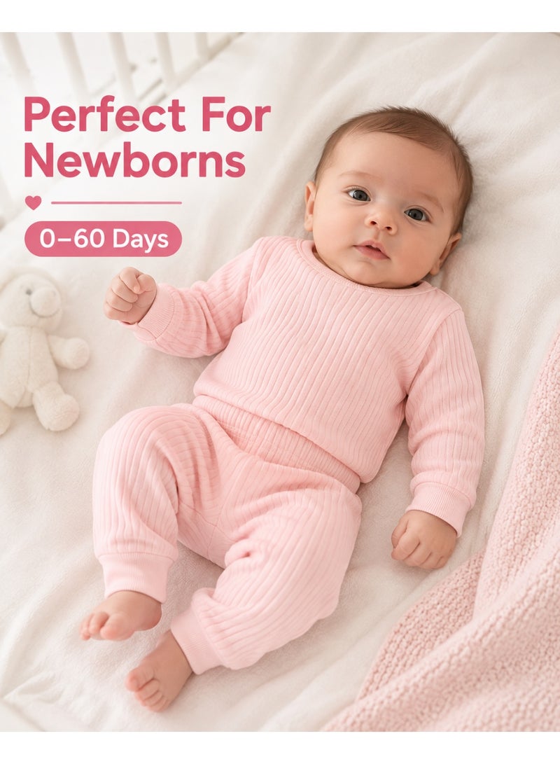 Newborn Baby Girls Sleepwear Set 3 Outfits | Soft Ribbed Fabric | 0–60 Days | Light Pink, Lavender & Light Yellow - Image 4