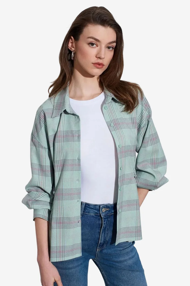 Dilvin DILVIN Oversized Plaid Woven Shirt
