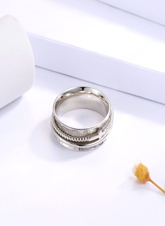Sariel Cross Anxiety Ring for Women - 925 Sterling Silver Spinner Rings Anti Stress Fidget Rings Band Wide Hammered, silver, No Gemstone - Image 3