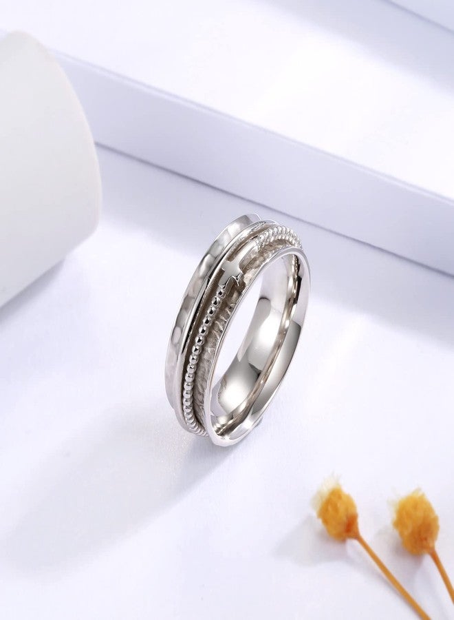 Sariel Cross Anxiety Ring for Women - 925 Sterling Silver Spinner Rings Anti Stress Fidget Rings Band Wide Hammered, silver, No Gemstone - Image 2