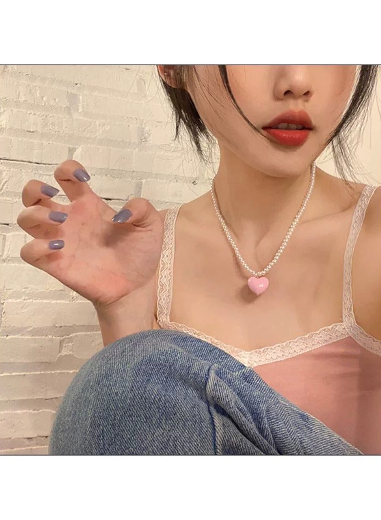 Goolsky Sweet Heart Glass Pearl Necklace for Women – Elegant Dainty Choker, Unique Luxury Small-Batch Jewelry, Daily/Dates Wear