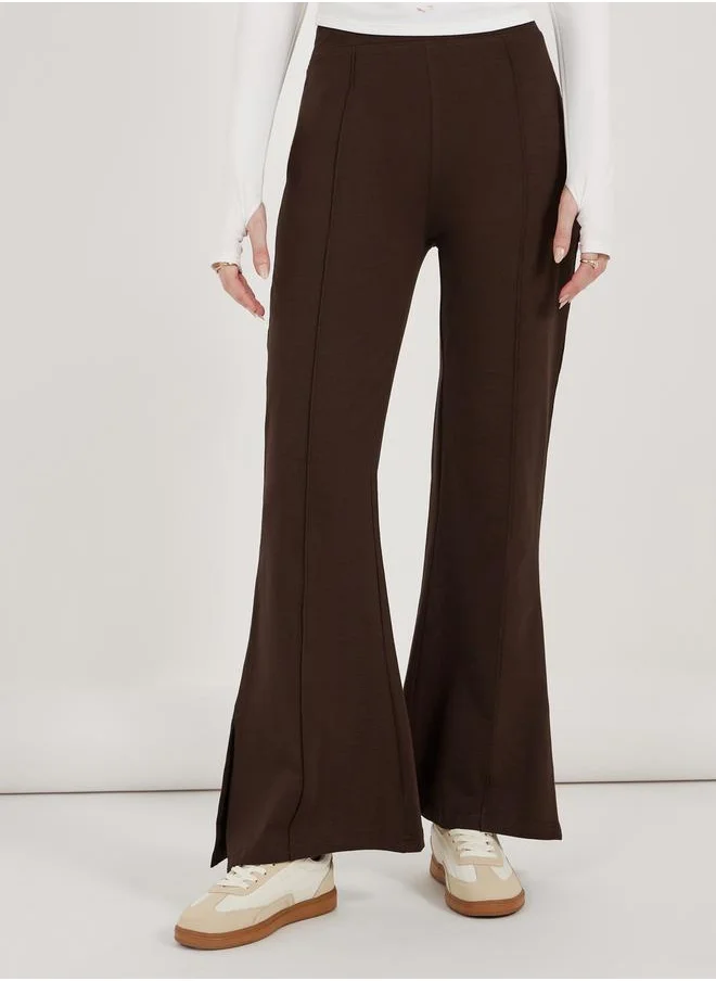 Styli Solid Fit and Flare Leggings with Slit Hem