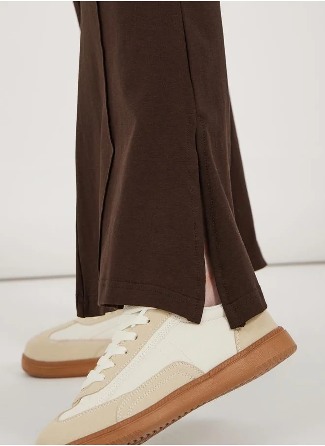 Styli Solid Fit and Flare Leggings with Slit Hem
