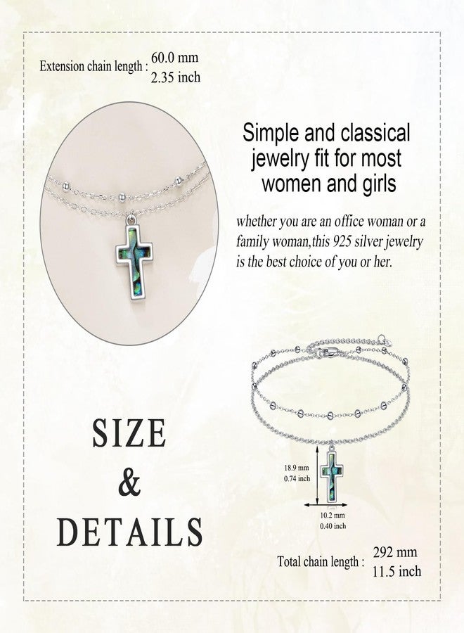 LUHE Cross Ankle Bracelets Sterling Silver Religius Double Chain Anklets Christian Baptism Layered Anklet Jewelry Gifts for Women - Image 5