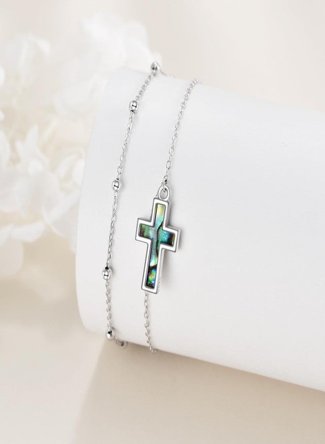 LUHE Cross Ankle Bracelets Sterling Silver Religius Double Chain Anklets Christian Baptism Layered Anklet Jewelry Gifts for Women - Image 3