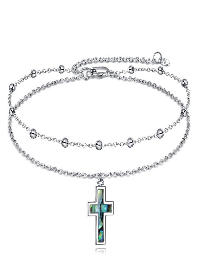LUHE Cross Ankle Bracelets Sterling Silver Religius Double Chain Anklets Christian Baptism Layered Anklet Jewelry Gifts for Women - Image 1