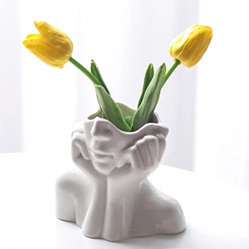 Romehaha Ceramic Face Vase - Cute Half-Body Female Head Planter for Flowers, Modern Farmhouse Decor - Perfect for Desk, Table & Bookshelf, Home Accent (Small) - Image 1