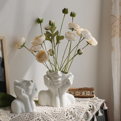 Romehaha Ceramic Face Vase - Cute Half-Body Female Head Planter for Flowers, Modern Farmhouse Decor - Perfect for Desk, Table & Bookshelf, Home Accent (Small) - Image 2