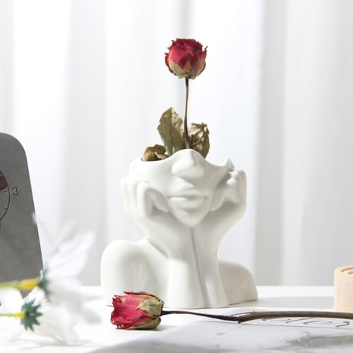 Romehaha Ceramic Face Vase - Cute Half-Body Female Head Planter for Flowers, Modern Farmhouse Decor - Perfect for Desk, Table & Bookshelf, Home Accent (Small) - Image 5