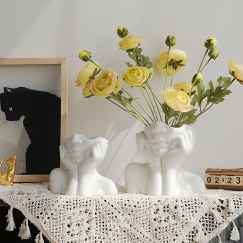 Romehaha Ceramic Face Vase - Cute Half-Body Female Head Planter for Flowers, Modern Farmhouse Decor - Perfect for Desk, Table & Bookshelf, Home Accent (Small) - Image 4