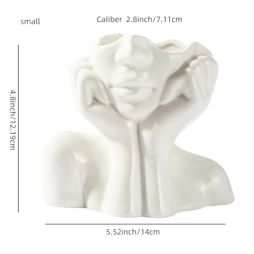 Romehaha Ceramic Face Vase - Cute Half-Body Female Head Planter for Flowers, Modern Farmhouse Decor - Perfect for Desk, Table & Bookshelf, Home Accent (Small) - Image 3