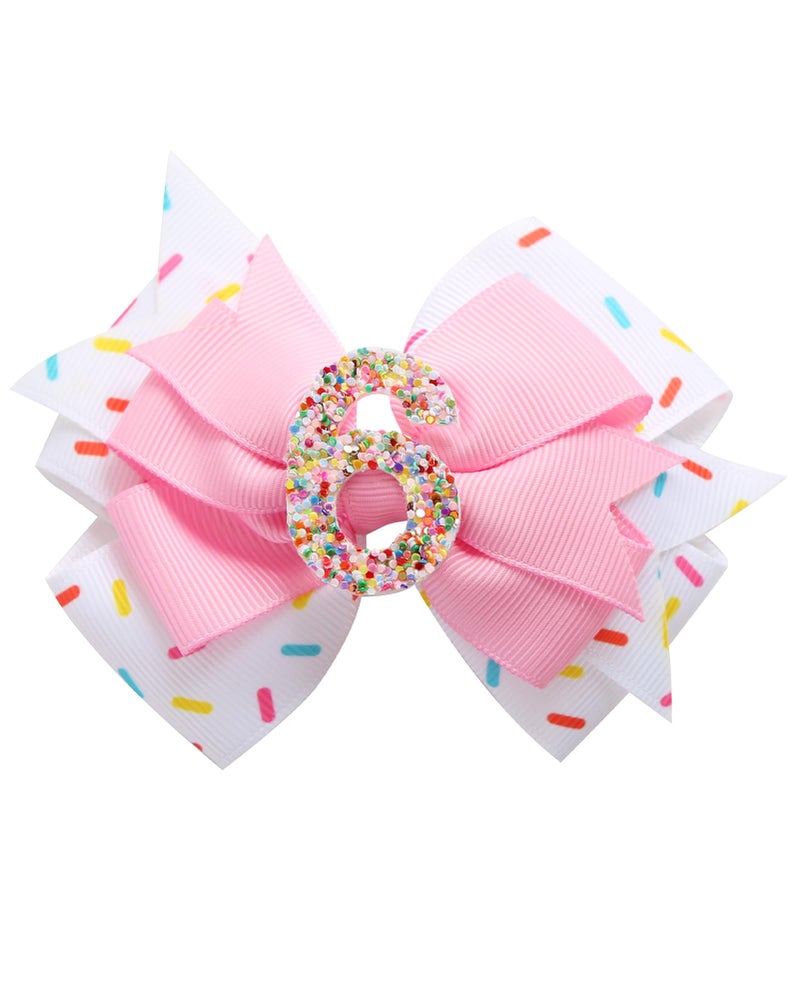 Fancheer Birthday Hair Bow for Baby Girls 1 2 3 4 5 6 Years Sprinkle Decorations Confetti Ice Cream Party Pink Hair Accessories for 6th Birthday - Image 1