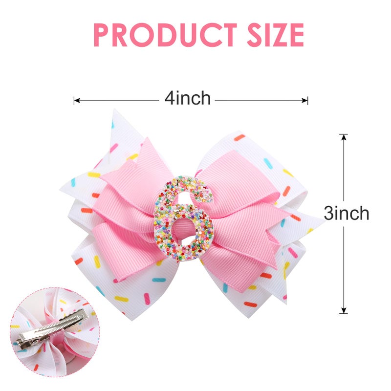 Fancheer Birthday Hair Bow for Baby Girls 1 2 3 4 5 6 Years Sprinkle Decorations Confetti Ice Cream Party Pink Hair Accessories for 6th Birthday - Image 2