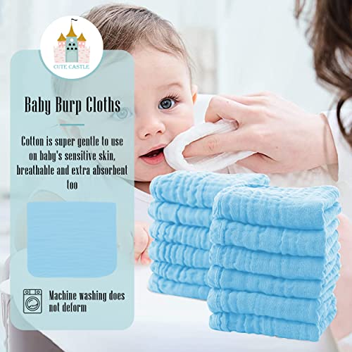 Cute Castle 12 Pack Muslin Burp Cloths for Baby - Ultra-Soft 100% Cotton Baby Washcloths - Large 20'' by 10'' Super Absorbent Milk Spit Up Rags - Burpy Cloths for Unisex, Boy, Girl - Aquamarine - Image 3