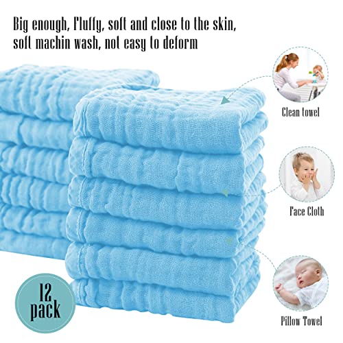 Cute Castle 12 Pack Muslin Burp Cloths for Baby - Ultra-Soft 100% Cotton Baby Washcloths - Large 20'' by 10'' Super Absorbent Milk Spit Up Rags - Burpy Cloths for Unisex, Boy, Girl - Aquamarine - Image 5