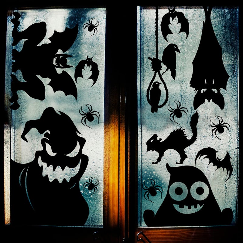 CCINEE CCINEE Halloween Window Cling Sticker  4 Sheet Giant Spooky Monster Silhouette Window Decal Scary Black Stickers for Halloween Indoor Kids Room and Party Decoration  - Image 1