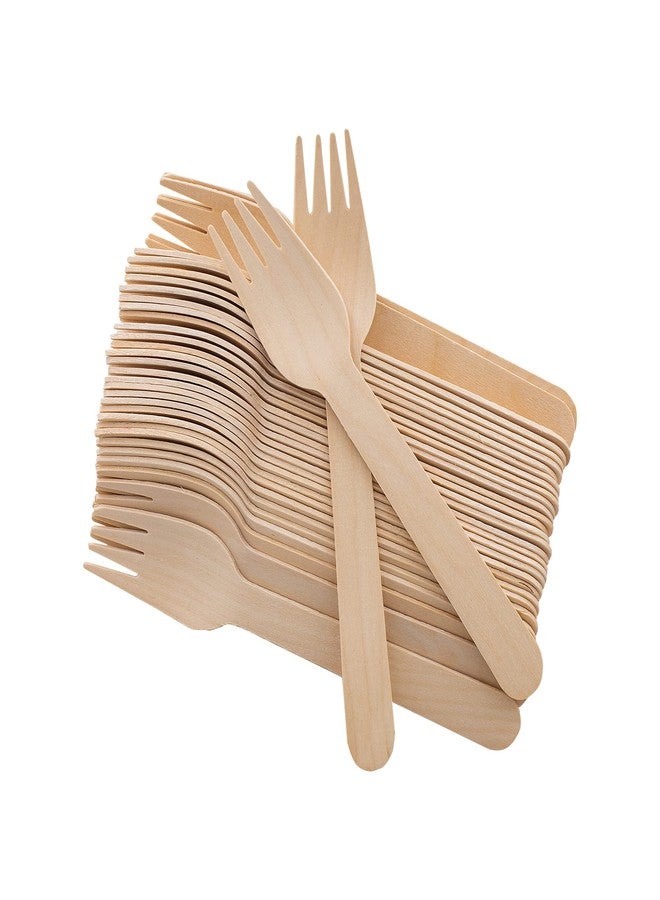 REERAA Disposable Wooden Forks -Pack of 100, 6.5" Length-Biodegradable, Natural Wooden Utensils, Great for Parties,Camping,Weddings&Dinner Events (Forks) - Image 1