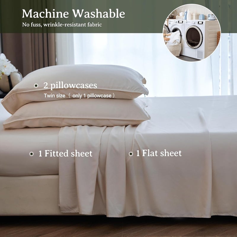Simple&Opulence 100% Viscose from Bamboo Sheet Set 4Pcs, Cooling for Hot Sleepers, Soft Breathable Bed Sheets Set, 15" (38cm) Deep Pockets, Luxury Hotel Silky Bedding Sheets (Beige,King) - Image 5