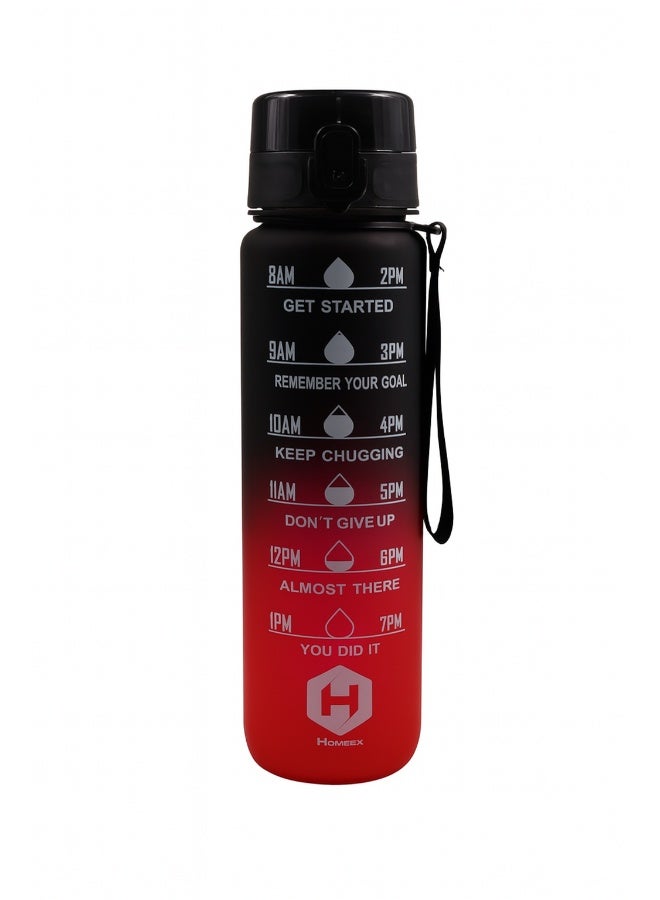 توشيونيكس زجاجة مياه تحفيزية سعة 1000 مل مع علامات زمنية وغطاء قابل للقفل بلمسة واحدة ومقبض حمل واحد - خالية من مادة BPA وغطاء مانع للتسرب وصديقة للبيئة ومصنوعة من البلاستيك وقابلة لإعادة الاستخدام وتذكير بالشرب للبالغين والأطفال في المدرسة والمكتب والترطيب اليومي وصالة الألعاب الرياضية واللياقة البدنية والأنشطة الخارجية والرياضة والسفر، زجاجة سعة 32 أونصة - Image 1