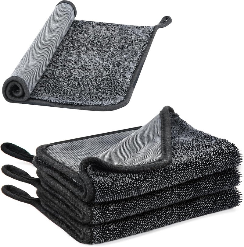 Yizhet Pack of 3 Microfibre Cloths - Quick-Drying Shower, Car, and Household Towel (Black, 30 x 40 cm) - Image 1