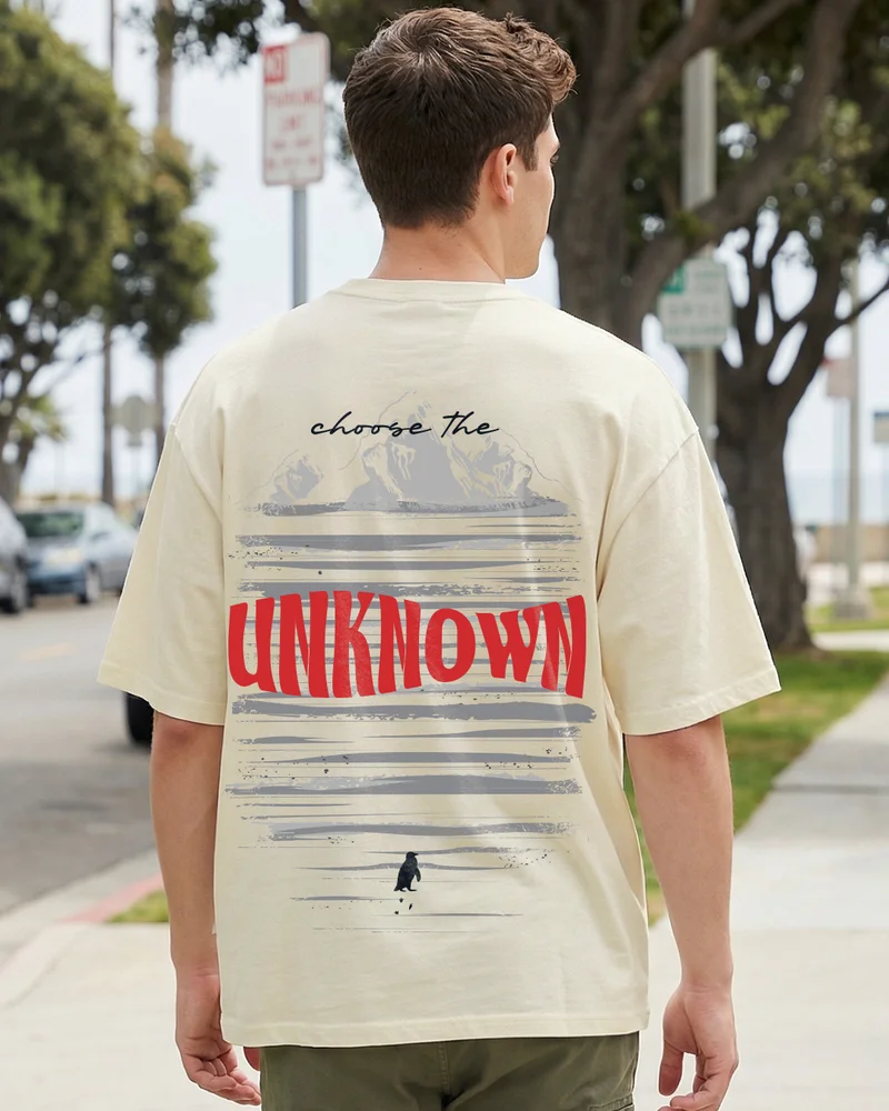 بيواكوف Men's Off White Be The Penguin Graphic Printed Oversized T-shirt