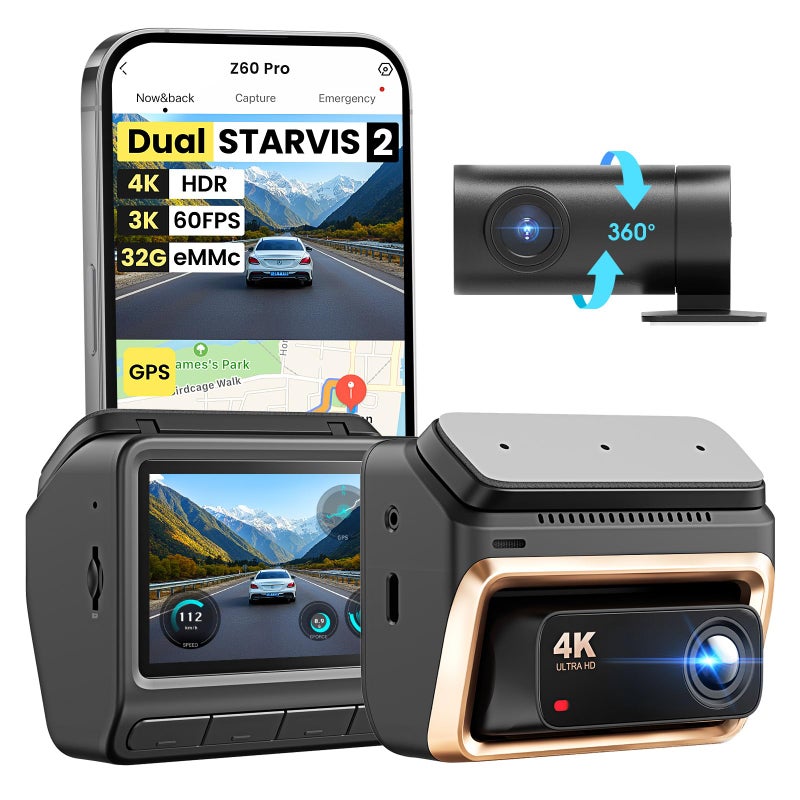 DDPAI 4K Dash Cam Front and Rear Dual STARVIS 2 IMX678 IMX662 Dashcam4K1080P HDR Car Camera With Bulitin 32G eMMC 3K60FPS4G LTE Support5G WiFi GPS 3 IPSNight Vision24H Parking ModeZ60 Pro - Image 2
