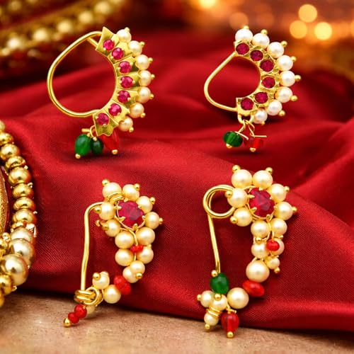 VAMA FASHIONS Maharashtrian Marathi non pierced nose pins ring without piercing Nath for women. - Image 5