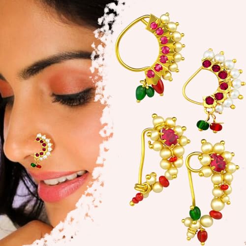 VAMA FASHIONS Maharashtrian Marathi non pierced nose pins ring without piercing Nath for women. - Image 2