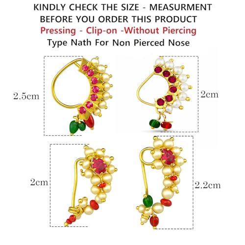 VAMA FASHIONS Maharashtrian Marathi non pierced nose pins ring without piercing Nath for women. - Image 3