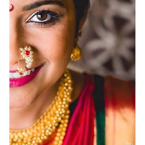 VAMA FASHIONS Maharashtrian Marathi non pierced nose pins ring without piercing Nath for women. - Image 4