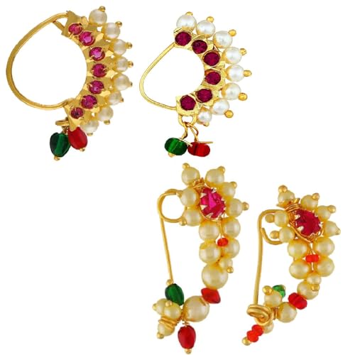 VAMA FASHIONS Maharashtrian Marathi non pierced nose pins ring without piercing Nath for women. - Image 1