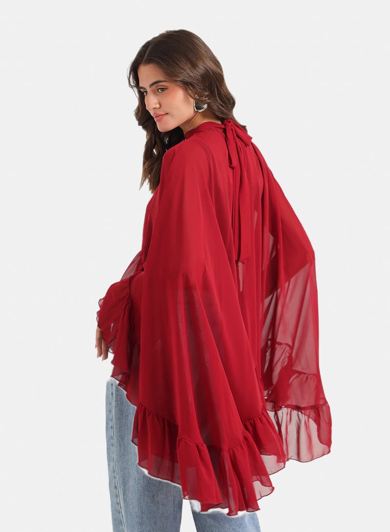 Carina Ruffle Detail Cape Poncho - Image 4