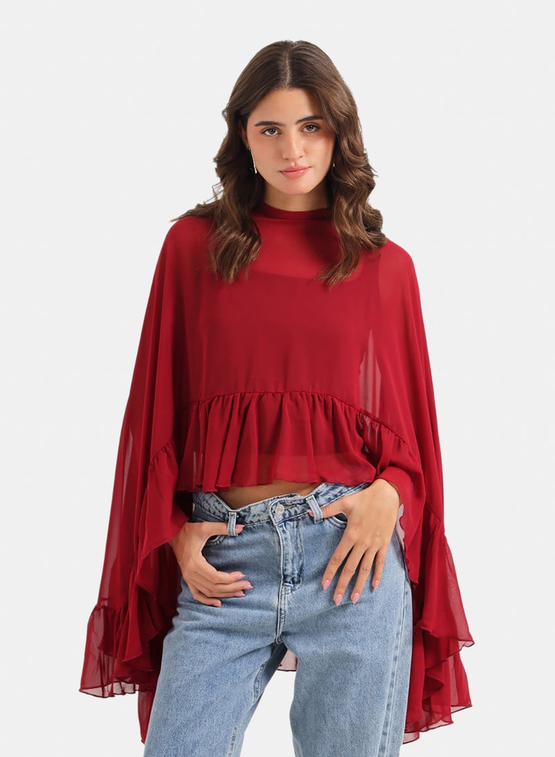 Carina Ruffle Detail Cape Poncho - Image 1