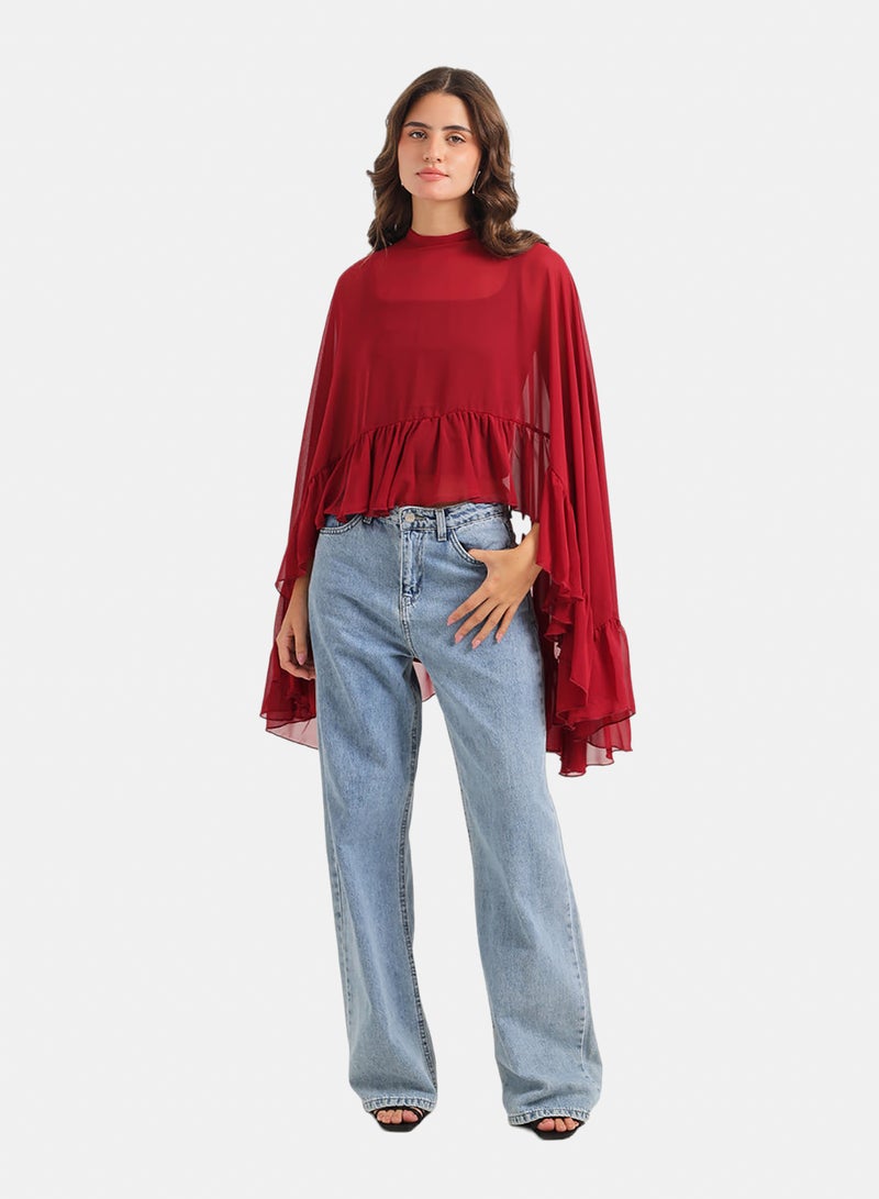 Carina Ruffle Detail Cape Poncho - Image 3