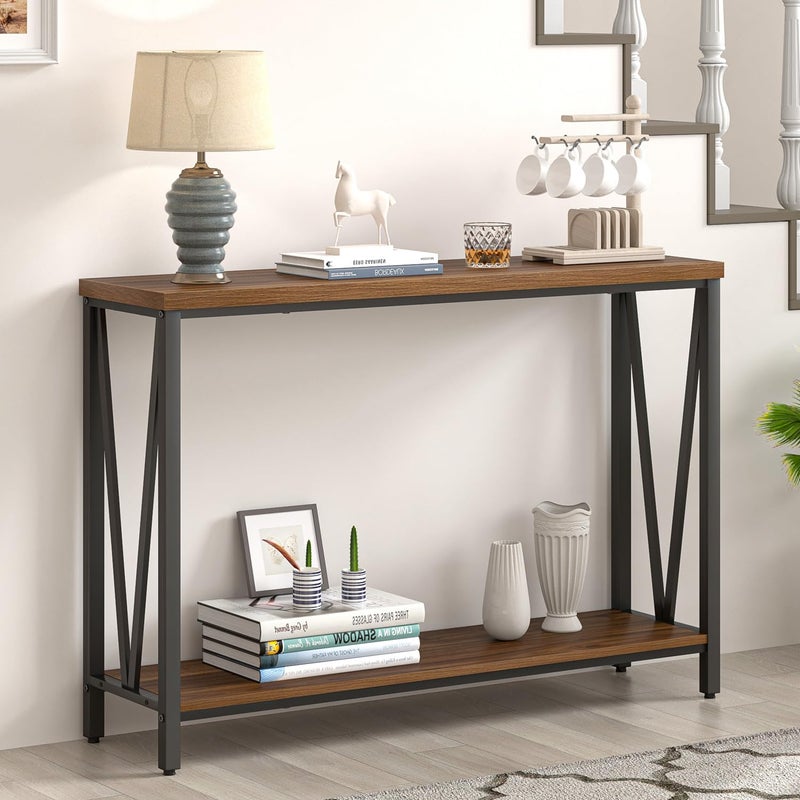 FOLUBAN Entryway Table, Narrow Console Table, Modern Sofa Table for Living Room, Hallway, Behind Couch (Rustic Walnut) - Image 1