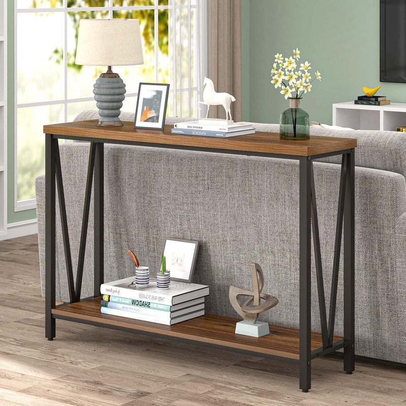 FOLUBAN Entryway Table, Narrow Console Table, Modern Sofa Table for Living Room, Hallway, Behind Couch (Rustic Walnut) - Image 2