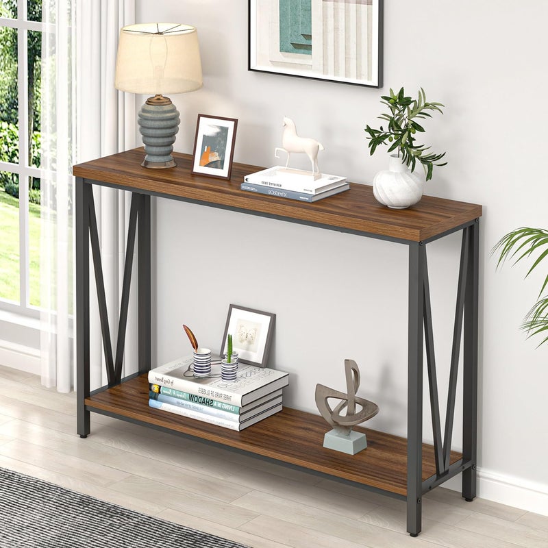 FOLUBAN Entryway Table, Narrow Console Table, Modern Sofa Table for Living Room, Hallway, Behind Couch (Rustic Walnut) - Image 5