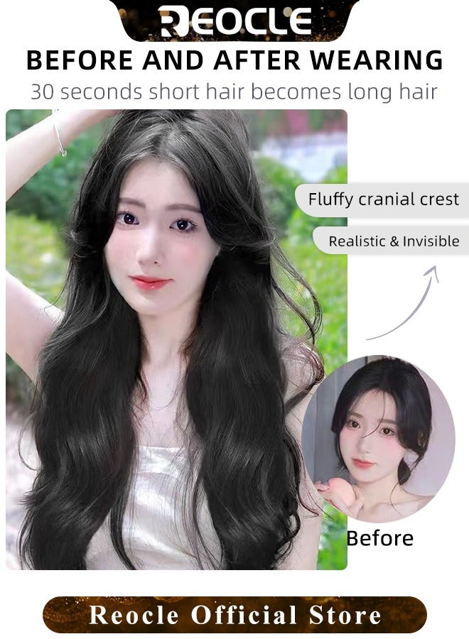 ريوكل وصلات شعر طويل مموج صناعي مع 5 قطع مشابك غير مرئية قطعة شعر بشري برازيلي 50 سم أسود للنساء - Image 2