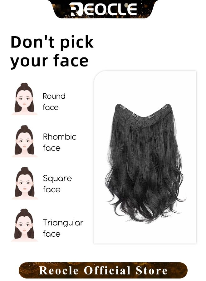 ريوكل وصلات شعر طويل مموج صناعي مع 5 قطع مشابك غير مرئية قطعة شعر بشري برازيلي 50 سم أسود للنساء - Image 4