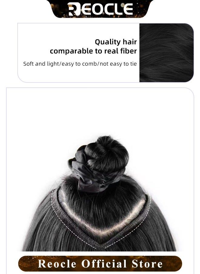 ريوكل وصلات شعر طويل مموج صناعي مع 5 قطع مشابك غير مرئية قطعة شعر بشري برازيلي 50 سم أسود للنساء - Image 3