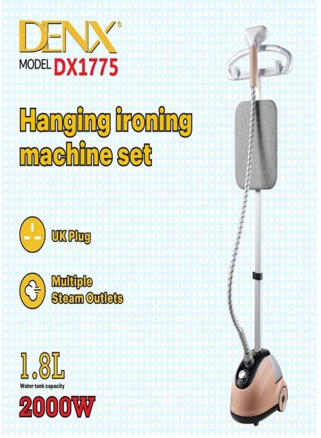 Denx DX1775 Hanging Ironing Machine Set Professional Garment Steamer 2000W, 50s Steam Setting Time, Provides Powerful Continuous Steam, 1.8L Transparent Water Tank and Double Insulated Steam Hose - Image 1
