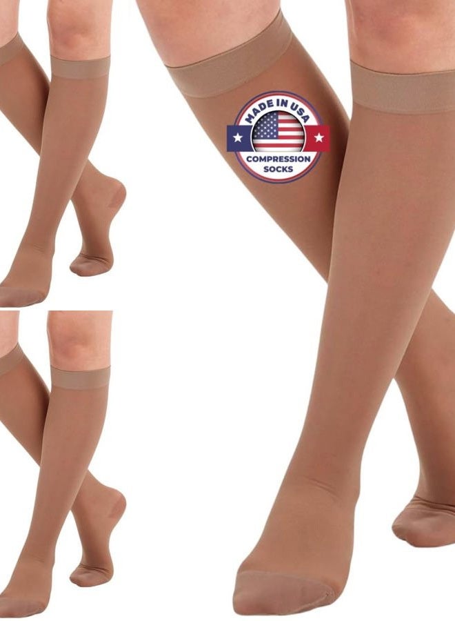 ABSOLUTE SUPPORT (3 pack) - Hose for Women Plus Size Compression 15-20mmHg Travel Flight Work - Plus Size Sheer Compression Knee High Stockings Airplane Flight - Beige, 3X-Large - Image 1