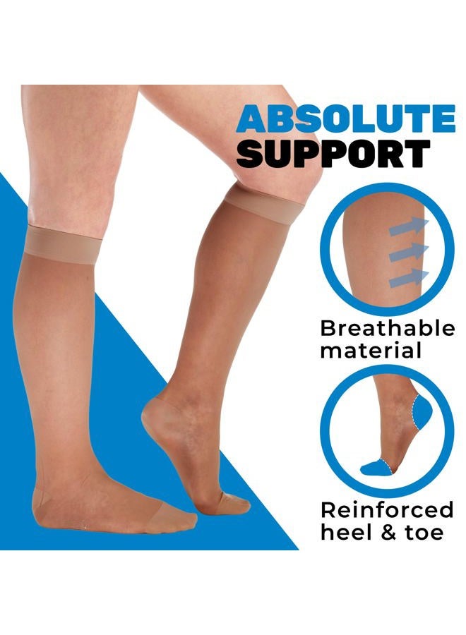 ABSOLUTE SUPPORT (3 pack) - Hose for Women Plus Size Compression 15-20mmHg Travel Flight Work - Plus Size Sheer Compression Knee High Stockings Airplane Flight - Beige, 3X-Large - Image 4
