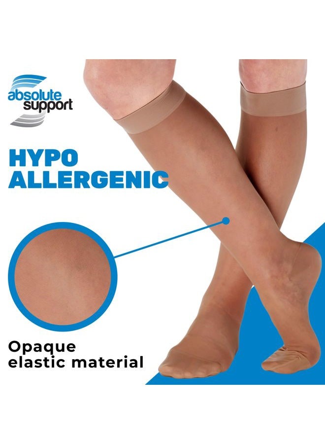 ABSOLUTE SUPPORT (3 pack) - Hose for Women Plus Size Compression 15-20mmHg Travel Flight Work - Plus Size Sheer Compression Knee High Stockings Airplane Flight - Beige, 3X-Large - Image 3