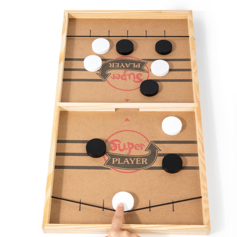 Large Sling Puck Game – Fast Sling Hockey Wooden Board Game with Super Player Arena Design for Kids & Adults | Interactive Family Party Battle Game for Skill, Speed & Fun Play – Large Sling Puck Set